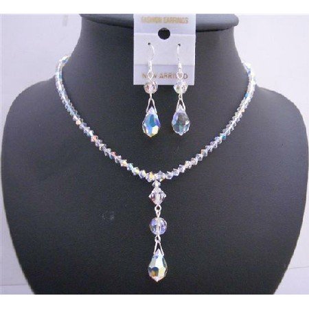 NSC542 Swarovski AB Crystals Jewelry Set Genuine Swarovski Crystals w/ Teardrop Necklace Set