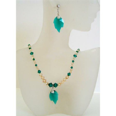 NSC446 Topaz Ceylon Swarovski Crystals & Emerald Crystals Handcrafted Jewelry