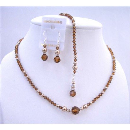 NSC602 Back Drop Crystals Pearls Necklace Jewelry Set Genuine Swarovski Crystals & Pearls