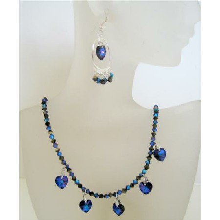 NSC434 Swarovski Crystals Handmade Jewelry w/ Heart Dangling And Chandelier