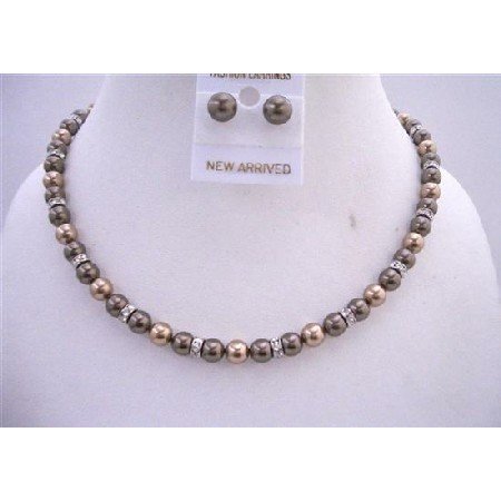 BRD618 Bronze Pearls & Brown Dark Chocolate Pearls Bridemaides Jewelry Set