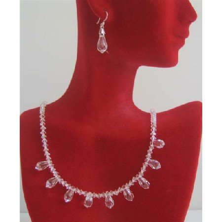 BRD617 Crystals Teardrop Jewelry Set Bridal Bridemaids Handcrafted Custom Genuine Swarovski