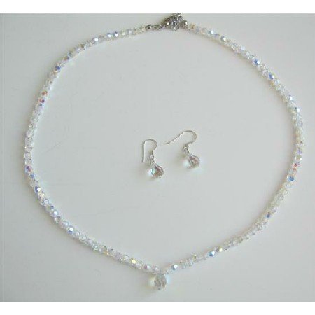 BRD604 Swarovski AB Round Crystals Bridal Jewelry Set Dainty Genuine Swarovski