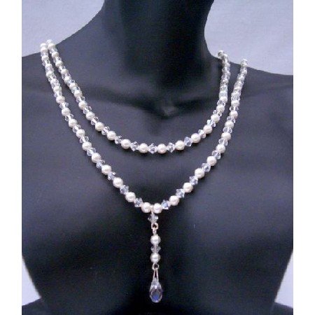 BRD378 Genuine Swarovski Briolette Pendant Double Strand Necklace