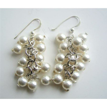 ERC346 White Pearls 8mm Bunches Earrings Sterling Silver Pearls Earrings