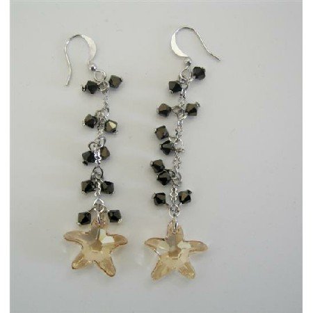 ERC254 Golden Shadow Star Swarovski Crystals w/ AB Dorado Crystals Chandelier Earrings
