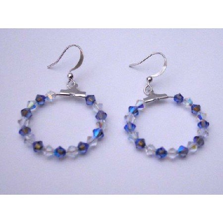 ERC190 Sapphire Swarovski Crystals AB Crystals Hoop Earrings Genuine Swarovski Crystals