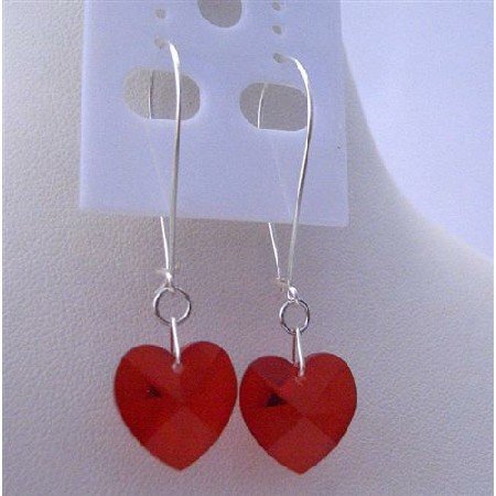 ERC275 Siam Red Heart Crystals Swarovski Siam Red Heart 14mm Sterling Silver Hoop