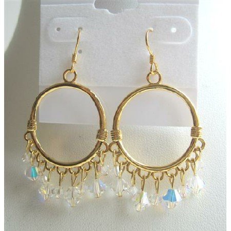 ERC306 AB Swarovski Crystals Earrings 22k Gold Plated Hoop Earrings Genuine Swarovski AB Crystals