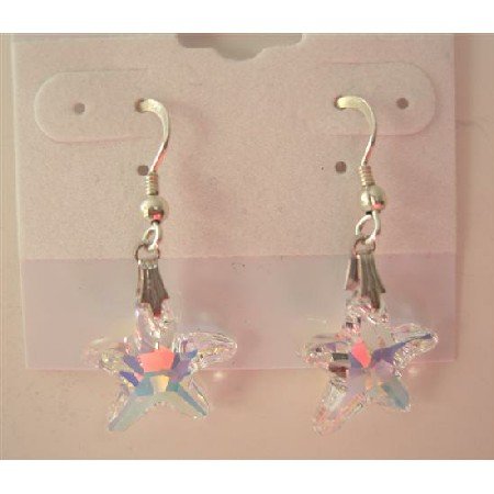 ERC290 AB Crystals Starfish Earrings 15mm Sterling Silver AB Star Earrings