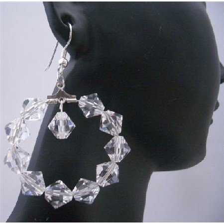 ERC300 Clear Crystals Hoop Earrings Genuine Swarovsk Clear Crystals Sterling Silver