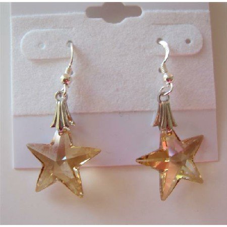 ERC291 Golden Shadow Crystals Starfish Crystals Earrings 15mm Sterling Silver Earrings