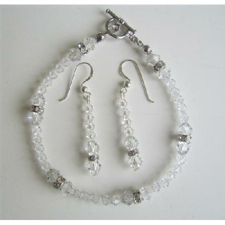 TB415 Clear Swarovski Irridscent Crystals Bridal Bracelet & Earrings Set w/ Genuine Swarovski