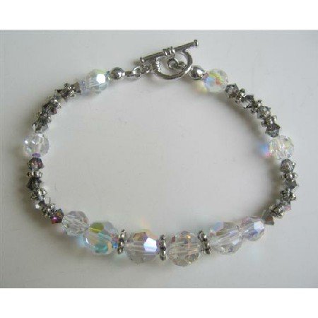 TB557 Swarovski AB And Volcano Crystals w/ Bali Silver Spacer Bracelet Bridal Bridemaids Bracelet