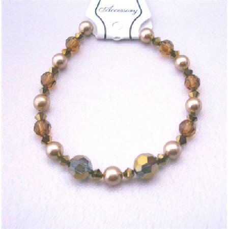 TB397 Irridescent Crystals Wedding Bracelet Espresso Crystals Dorado Smoked Topaz