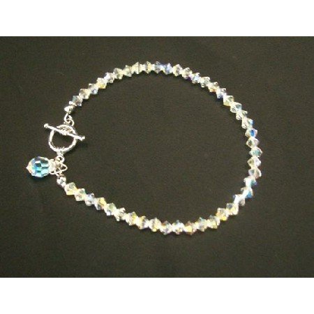 TB408 Swarovski AB Crystals Teardrop Bridal Bracelet Handcrafted Custom Bracelet