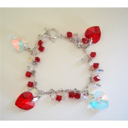 TB348 Romantic Jewelry Genuine Swarovski Siam Red Crystals & AB Crystals Bracelets