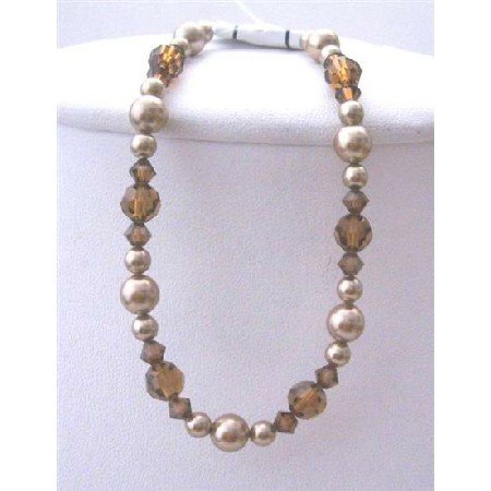 TB399 Bridemaides Bronze Pearls Brown Crystals Bracelet Swarovski Bronze Pearls Smoked Topaz