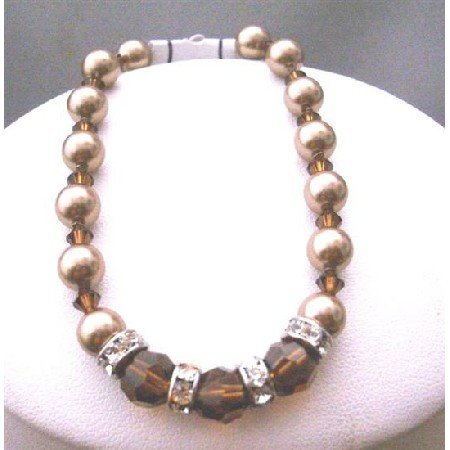 TB395 Bronze Pearls Bracelets Swarovski Smoked Topaz Crystals Bridemaides Bracelets
