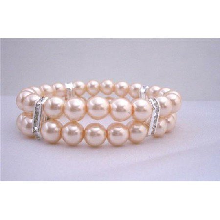 TB324 Peach Pearls Stretchable Bracelet Double Stranded Bracelets