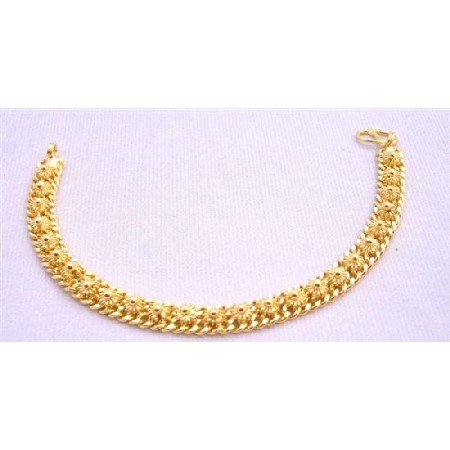 TB216 Flower Designed Gold Bracelet Very Beautiful Gold Plated Bracelet 7 1/2 inches Long Bracelet
