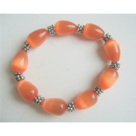 TB567 Orange Teardrop Soothing Stretchable Bracelet Light & Dark Shade Orange Cat Eye