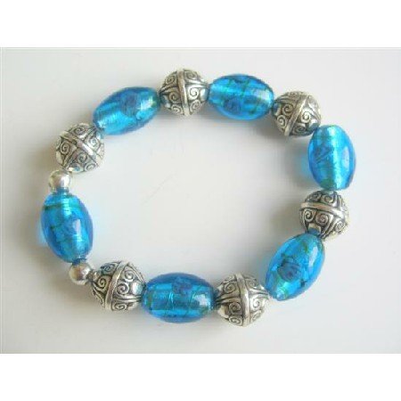 TB540 Handmaed Millefiori Beads Stretchable Bracelt Painted Beads Traditional Jewelry Bracelet