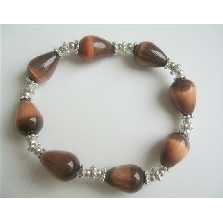 TB568 Brown Teardrop Stretchable Bracelet Classy Brown Cat Eye Stretchable Bracelet