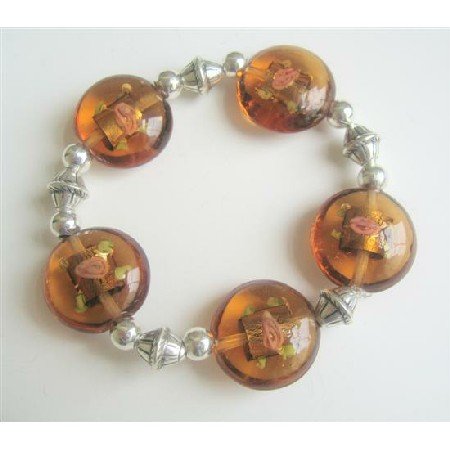 TB554 Tribal Traditional Ethnic Brown Oval Millefiori Bracelet Stretchable Bracelet