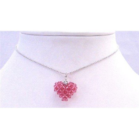 NSC675 Rose Dainty Delicate Puffy Heart Pendant Necklace