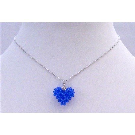 NSC674 Sapphire Crystals Puffy Heart Handmade Pendant Necklace