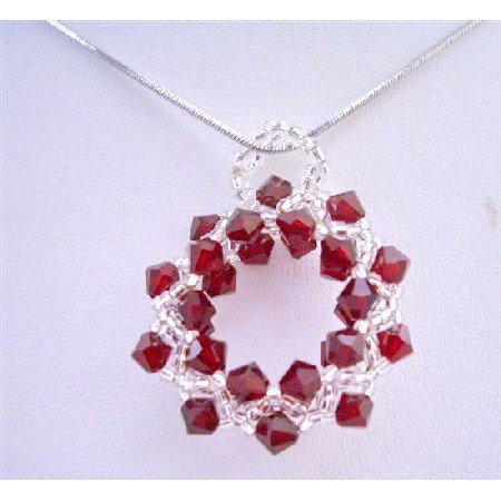 NSC672 Siam Red & Japanese Glass Beads Pendant New Pendant w/ Rhodium Silver Chain