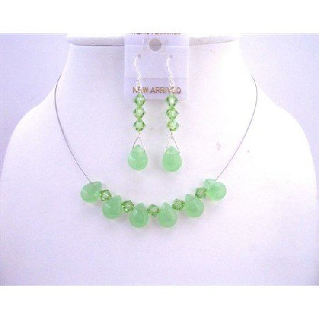 NSC512 Peridot Quartz Glass Beads w/ Swarovski Peridot Crystals Bridal Bridemaids Jewelry Set