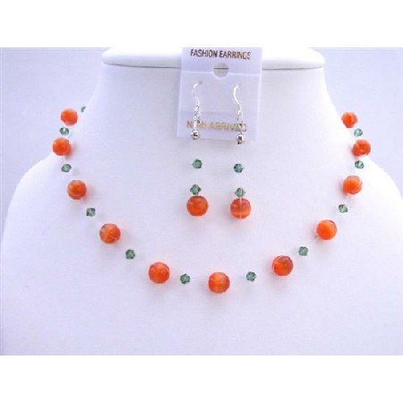 NSC571 Red Cat Eye Jewelry Set w/ Tamurine Crystals Genuine Swarovski Crystas Necklace Set
