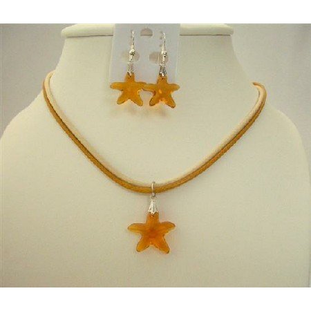 NSC466 Topaz Swarovski Crystals Star Fish Pendant Jewelry Set Genuine Swarovski Topaz Crystals