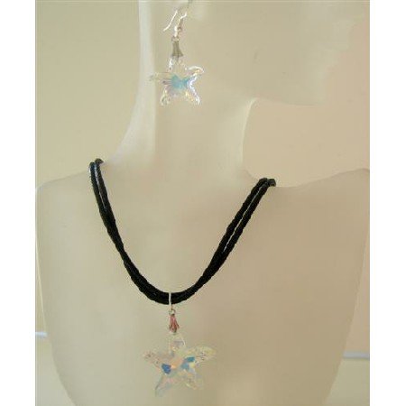 NSC477 AB Star Fish Crystals Star Pendant Jewelry Set Genuine Swaovski AB Crystals