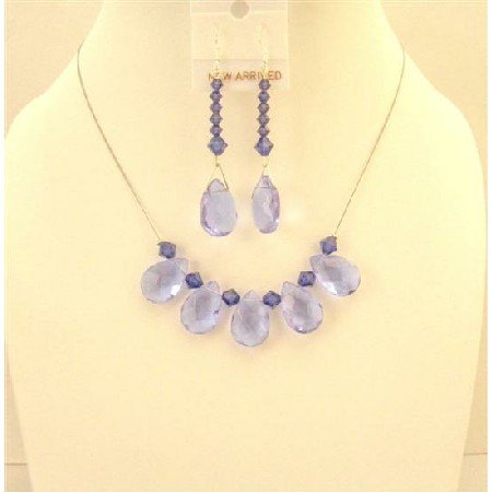 NSC583 Purple Glass Teardrop Necklace Swarovski Purple Velvet Crystals Bridemaids Jewelry Set