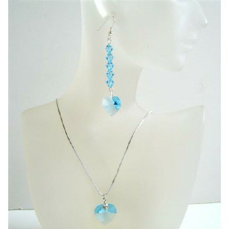 NSC533 Sleek Soothing Aquamarine Heart Jewelry Set Handmade Crystals Neckalce Set