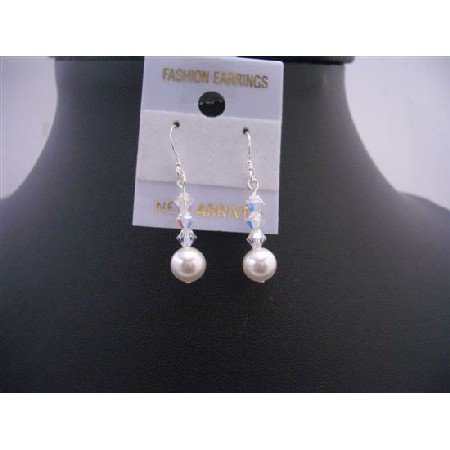 ERC421 White Swarovski Pearls AB Crystals Cute Earrings 92.5 Earrings