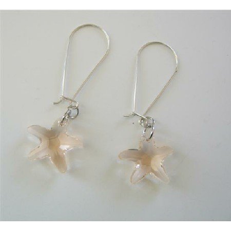 ERC382 Sterling Silver Golden Shadow Star Fish Crystals Hoop Earrings