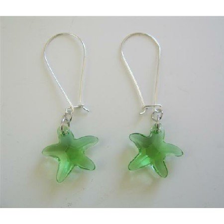 ERC381 Star Fish Peridot Crystals Sterling Silver Hoop Earrings