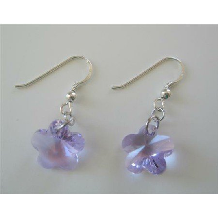 ERC389 Sterling Silver French Wire Earrings Amethyst Flower Earrings