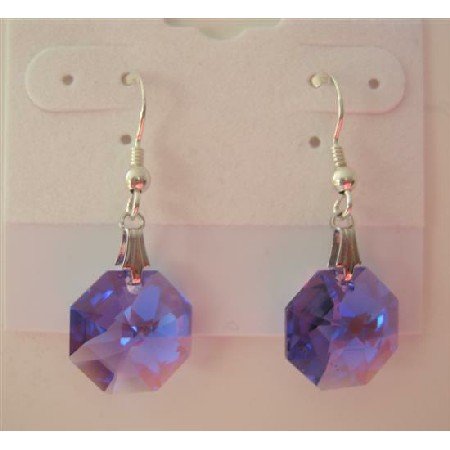 ERC288 TANZANITE OCTAGOn Swarovski Crystals Genuine Swarovski Crystals & Sterling Silver Earrings