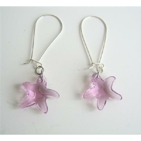 ERC345 Amethyst Star Fish Sterling Silver Hoop Earrings