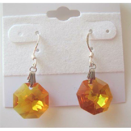 ERC289 TopaZ Octagon Crystals Genuine Swarovski Crystals & Sterling Silver Earrings