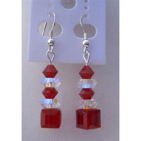 ERC274 Passionate Red Valentine Earrings Siam Red Swarovski Crystals
