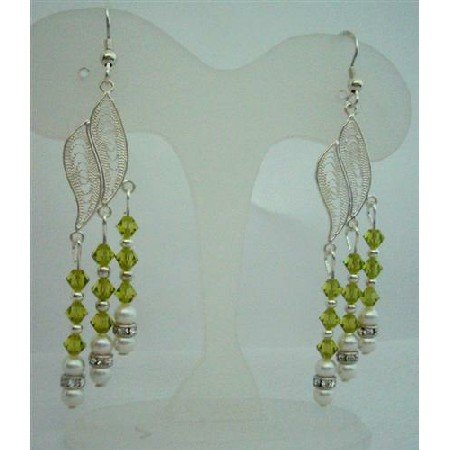ERC272 Sterling Silver Chandelier Earrings w/ Genuine Swarovski Olivine Crystals