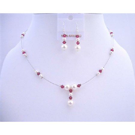 BRD629 Swarovski White Pearls & Crystals AB Ruby Swarovski Crystals Jewelry Set
