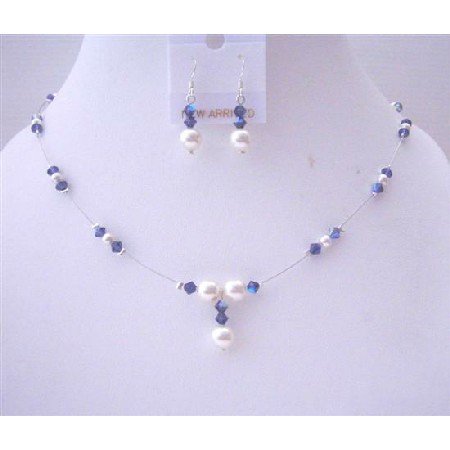 BRD525 Purple Voilet AB Crystals Jewelry Set w/ White Pearls Bridal Bridemaides Necklace Set