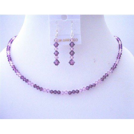 BRD464 Handcrafted Custom Swarovski Amethyst Light & Dark Crystals Jewelry